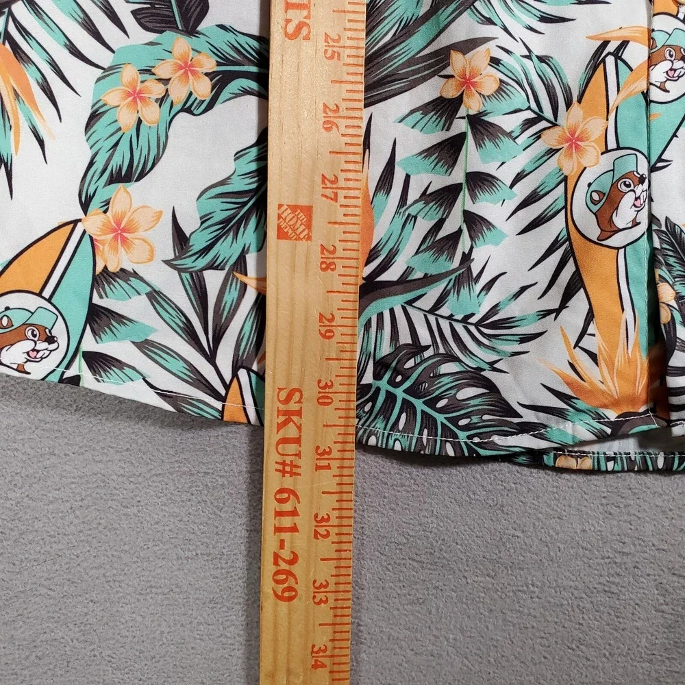 Bucees Hawaiian Shirt Mens XL Green Camp Tropical Print Button Up Palm Surfboard